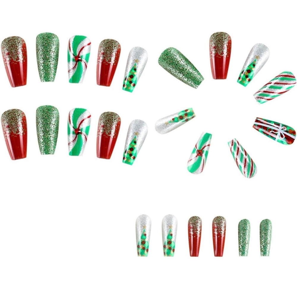 Lirches 24PCS Christmas Press on Nails Coffin Medium Red Green NIB